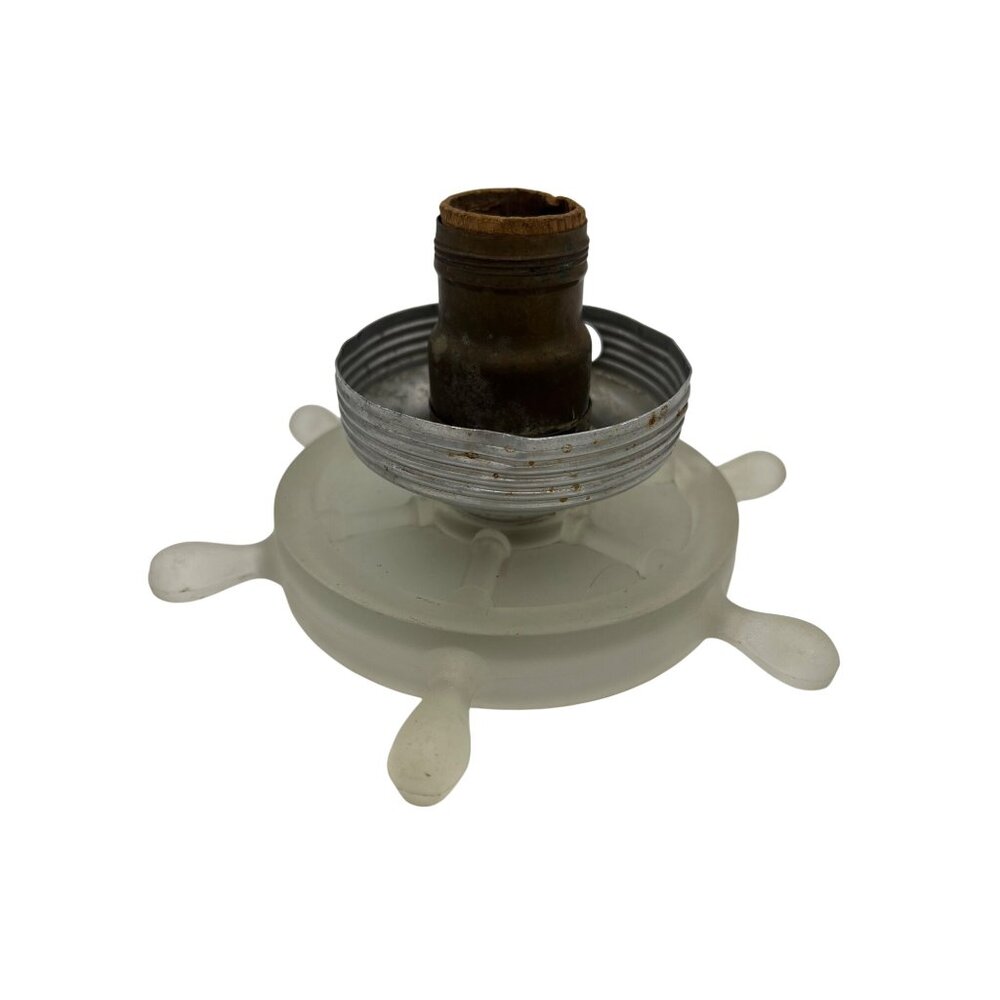 Vintage Frosted Glass Nautical Anchor Lamp Ship Wheel Base Table Light 9" - Picture 4 of 11